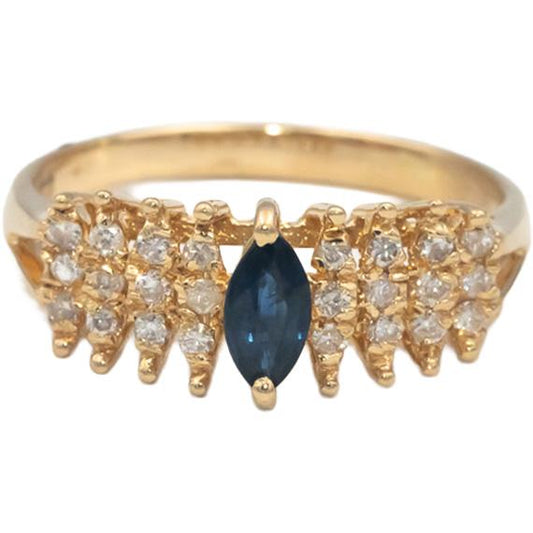 14k Yellow Gold 0.44CT Marquise Cut Diamond and Sapphire Ring Size 6.25