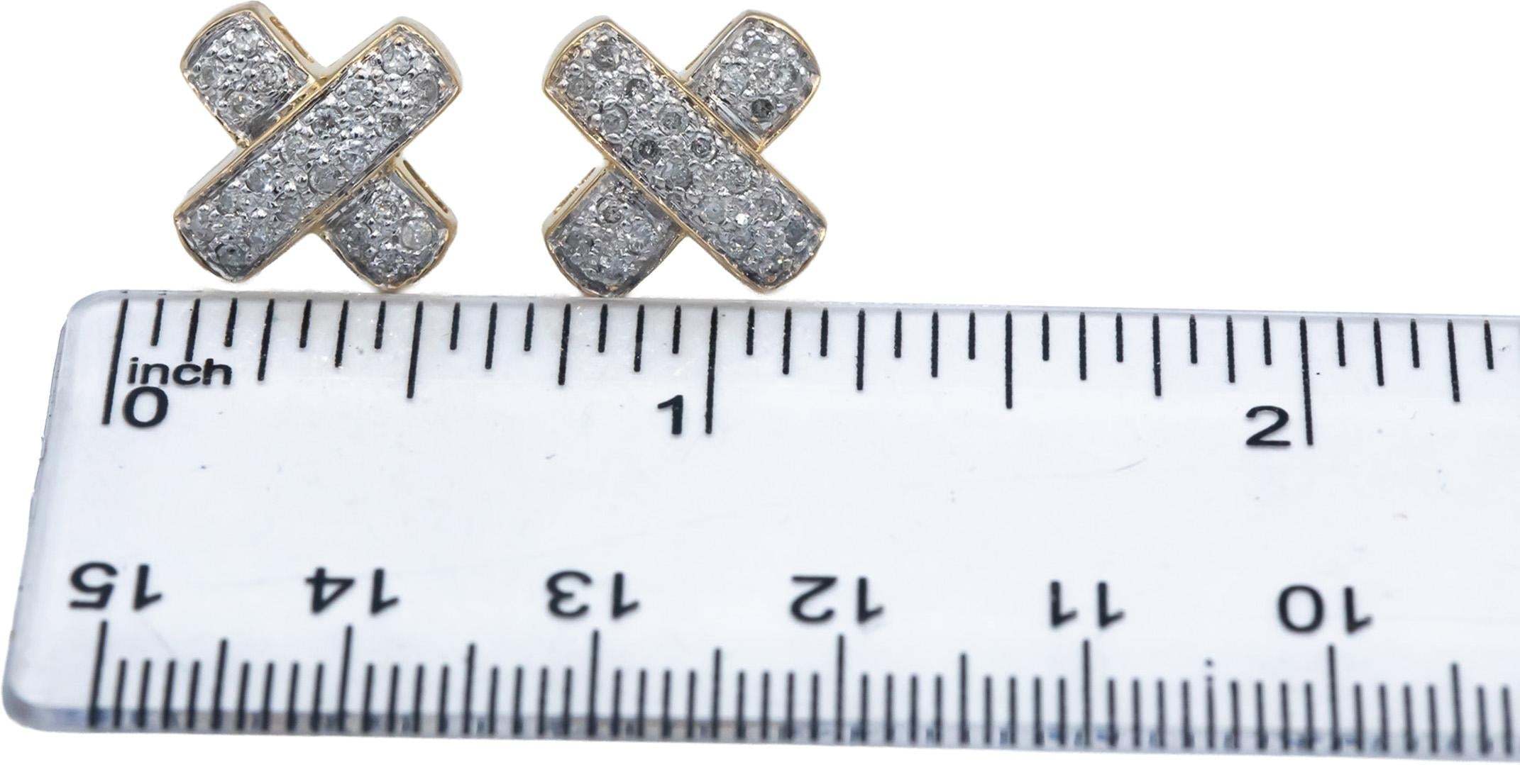 14k Yellow Gold 0.50CT Round Cut Diamond X Shaped Stud Earrings 0.50CT