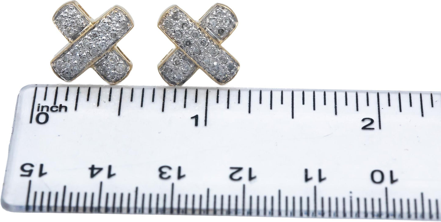 14k Yellow Gold 0.50CT Round Cut Diamond "X" Stud Earrings
