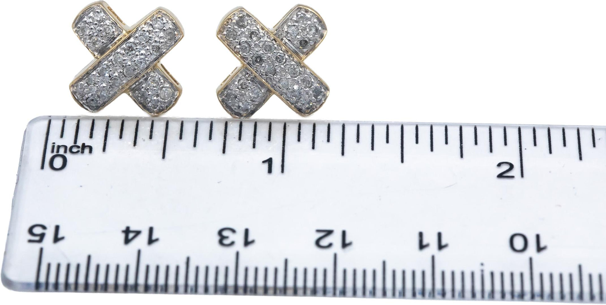 14k Yellow Gold 0.50CT Round Cut Diamond "X" Stud Earrings