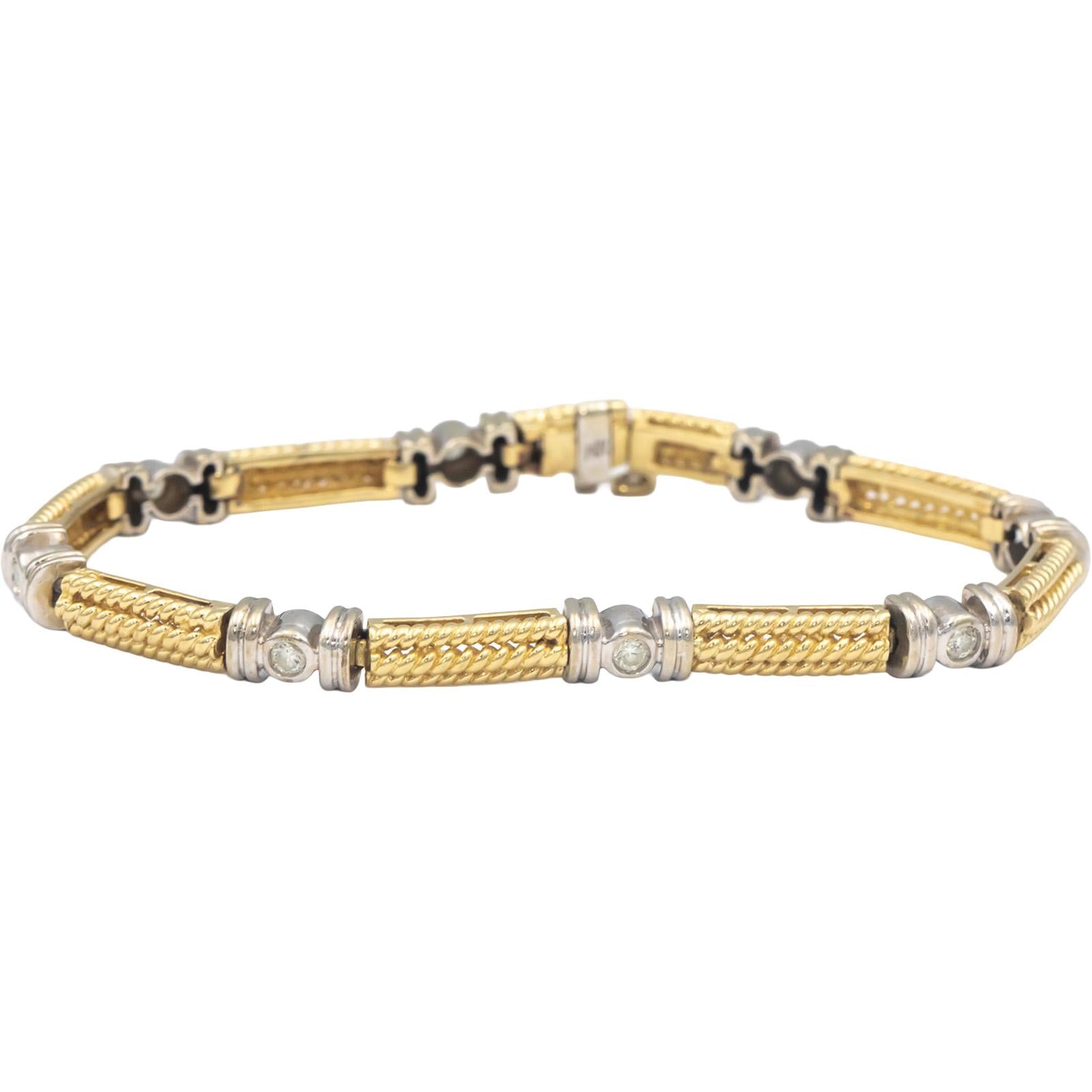 14k Yellow & White Gold 0.40CT Round Cut Diamond Fancy Link Bracelet