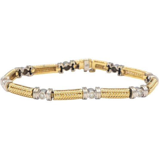 14k Yellow & White Gold 0.40CT Round Cut Diamond Fancy Link Bracelet