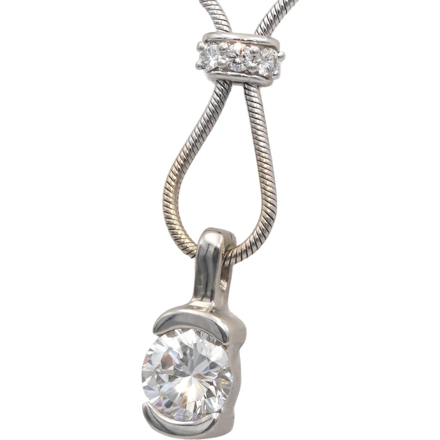JOSE HESS 18k White Gold VS Diamond Pendant Necklace 1.10CT w/ 1.0CT Center