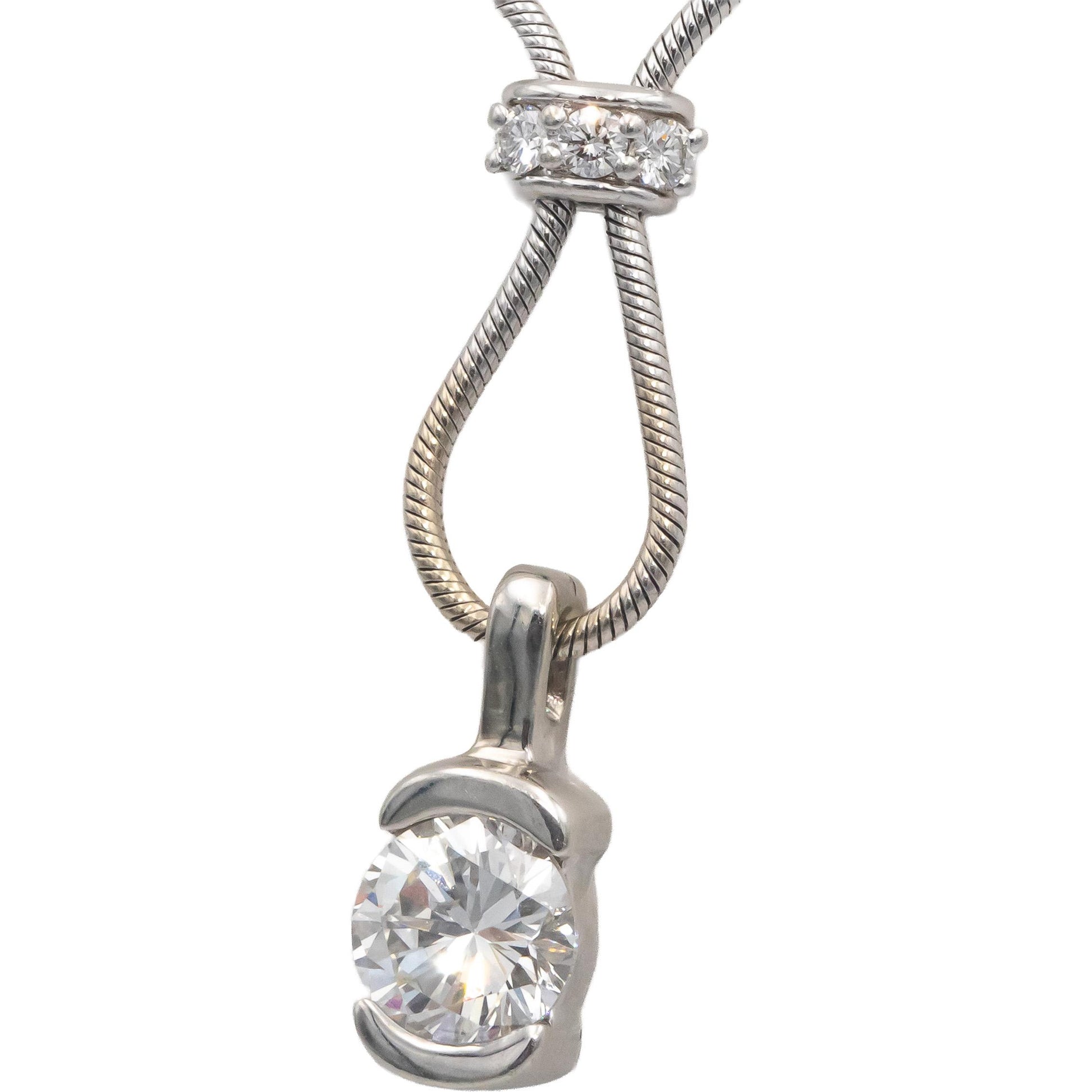 JOSE HESS 18k White Gold VS Diamond Pendant Necklace 1.10CT w/ 1.0CT Center