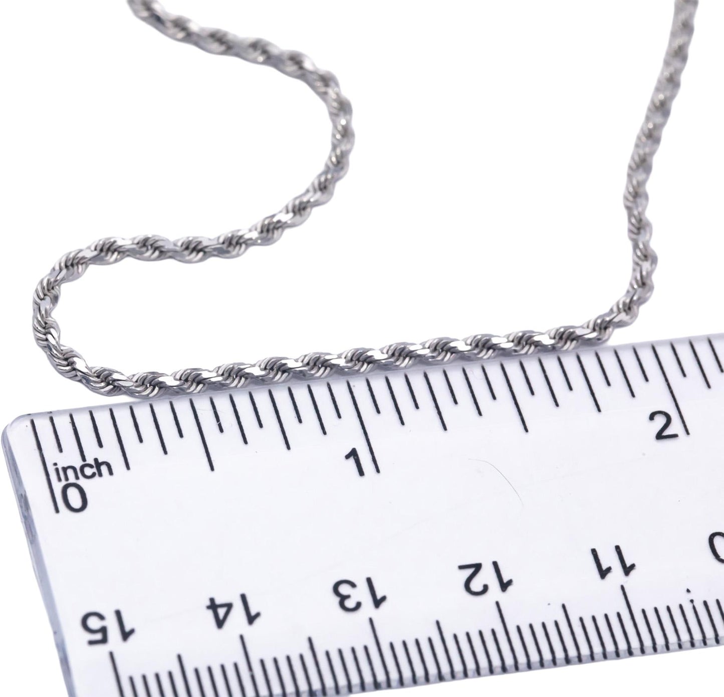 10k White Gold Jewelry 26" Long/2mm Wide Solid Diamond Cut Twisted Rope Necklace