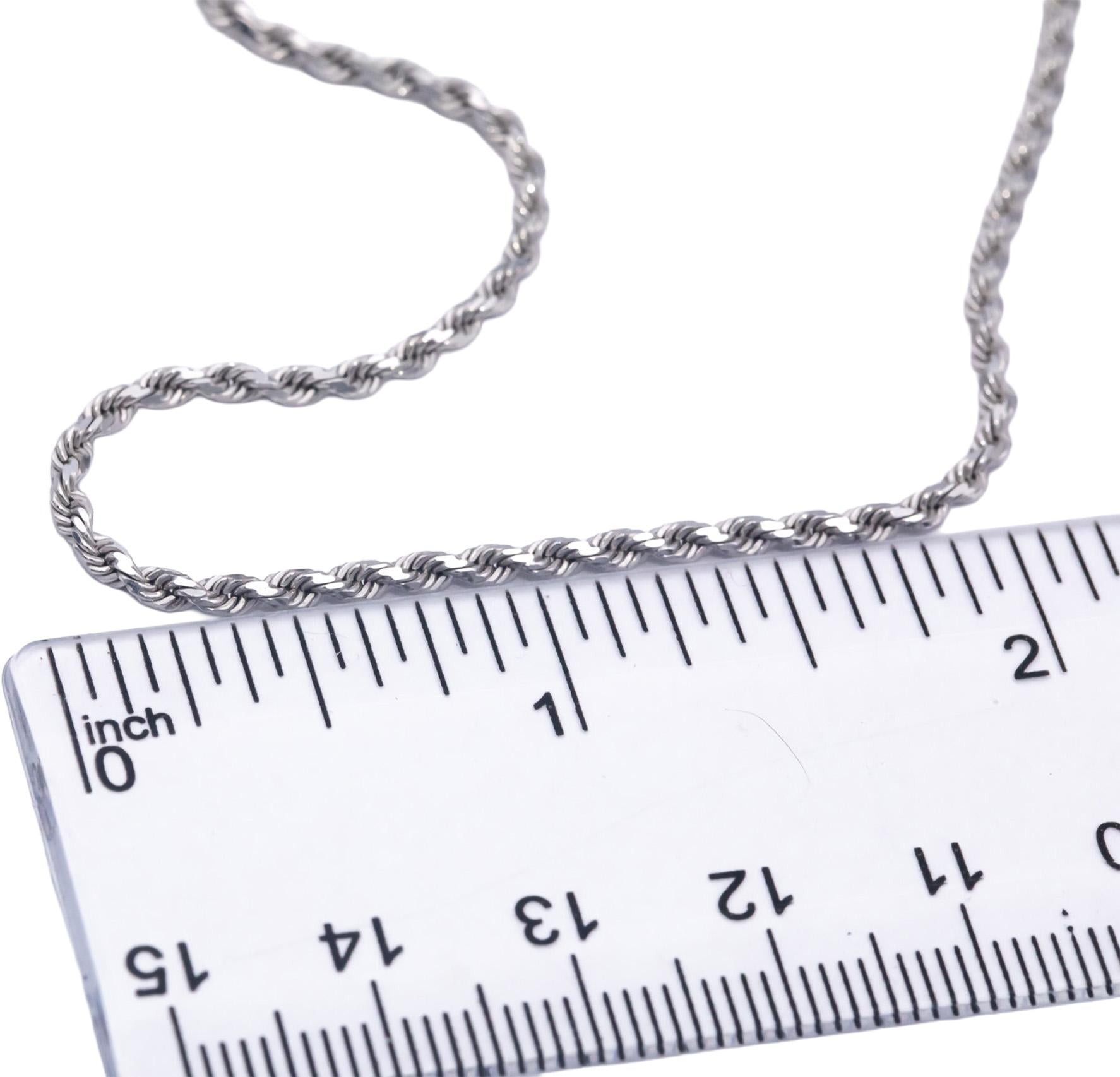 10k White Gold Jewelry 26" Long/2mm Wide Solid Diamond Cut Twisted Rope Necklace