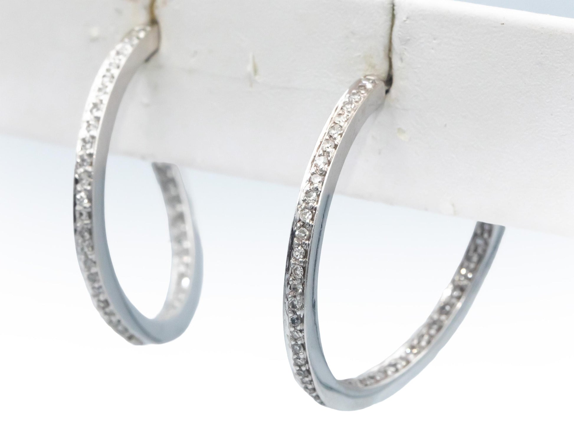 14k White Gold Round Diamond Hoop Circle Stud Earrings 1.0CTW