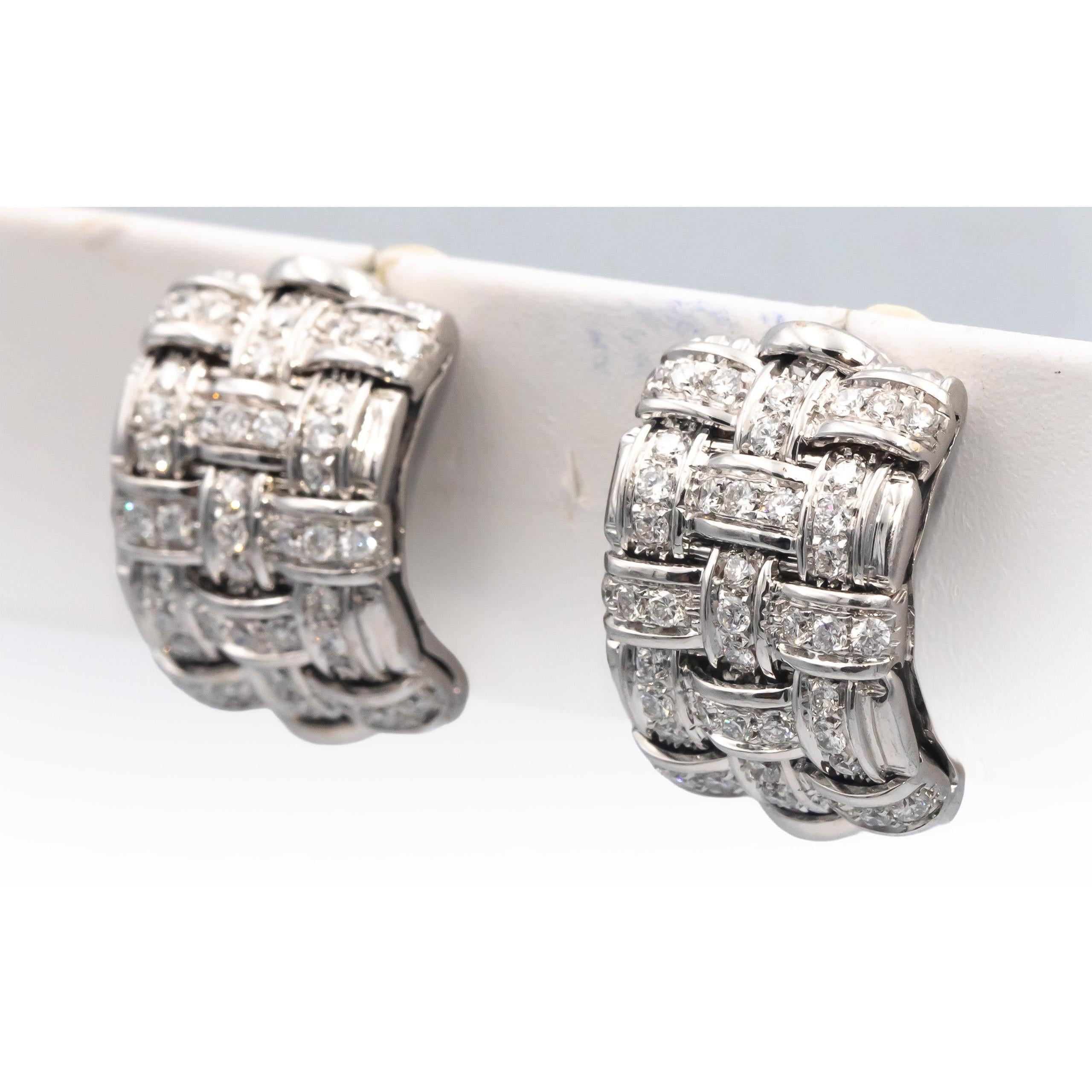 ROBERTO COIN 18k White Gold Diamond Appassionata 3-Row Diamond Earrings 1.25CT