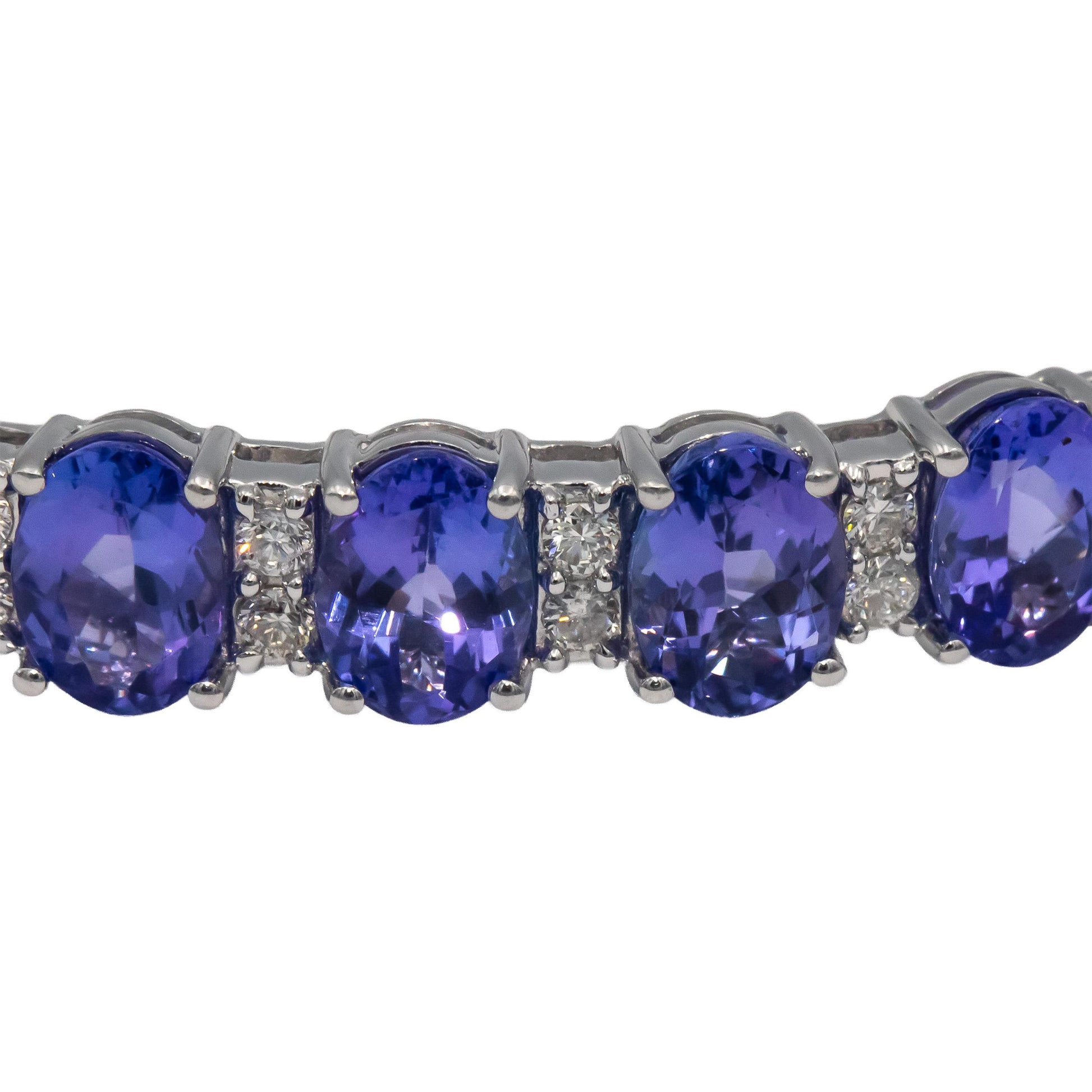 14k White Gold Jewelry Round Diamond & Oval Tanzanite Bangle Bracelet 6.71CT