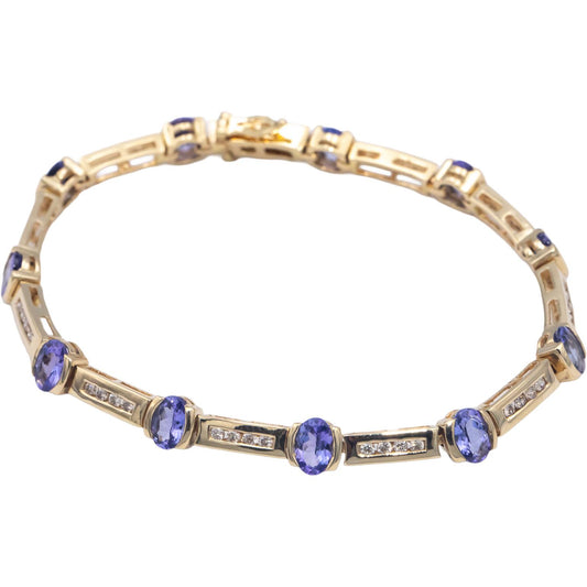 14k Yellow Gold Jewelry Diamond & Tanzanite Channel Set Link Bracelet 5.70CT