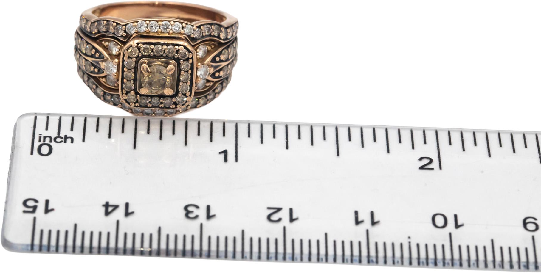 LE VIAN 18k Rose Gold 1.50CT White & Chocolate Diamond Cocktail Ring Size 7