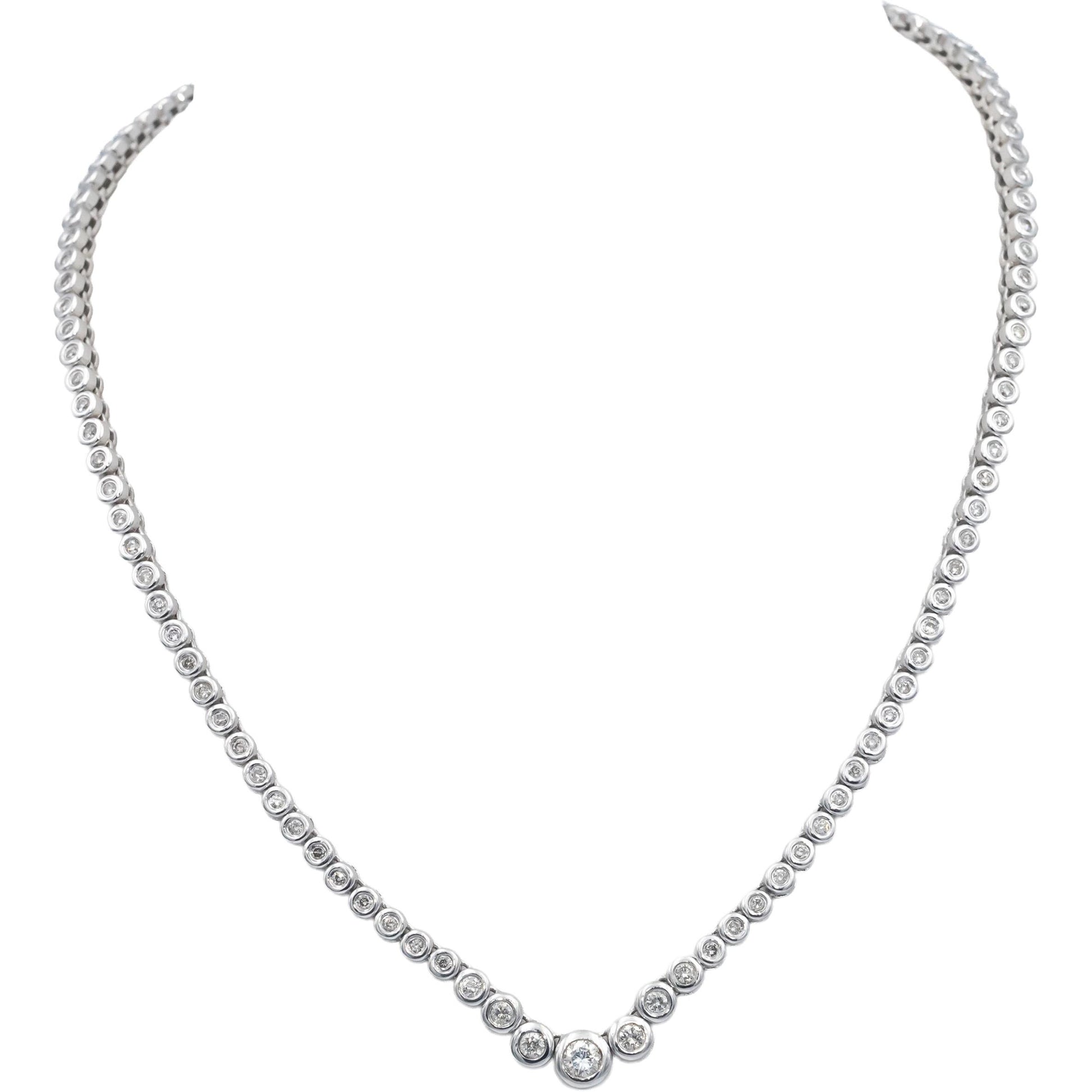 14k White Gold VS Round Cut Bezel Set Diamond Formal Necklace 3.0CT