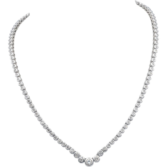 14k White Gold VS Round Cut Bezel Set Diamond Formal Necklace 3.0CT