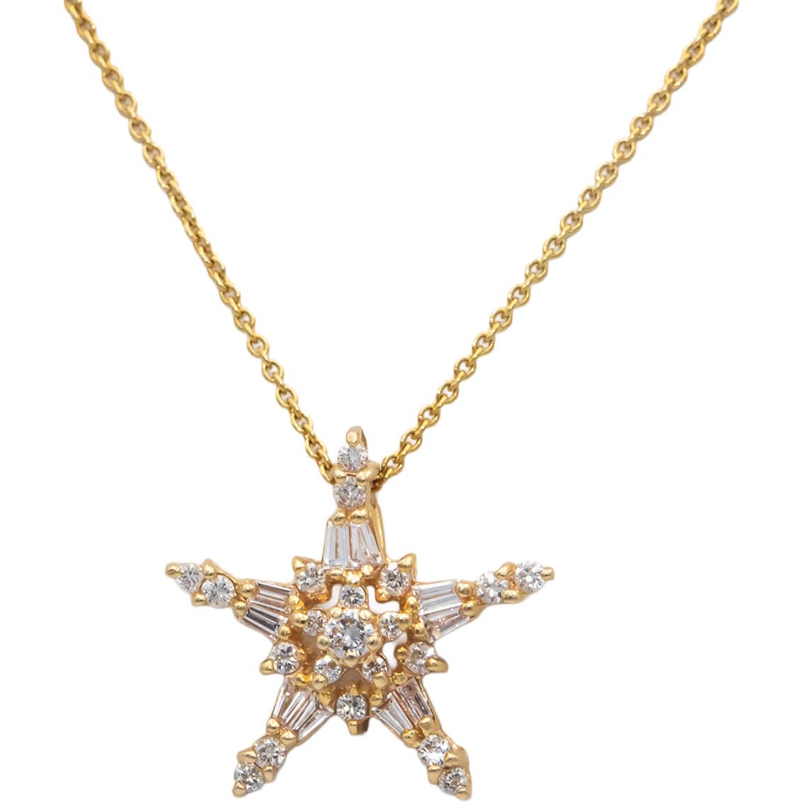 14k Yellow Gold 0.50CT VS Baguette & Round Diamond Star Pendant Necklace