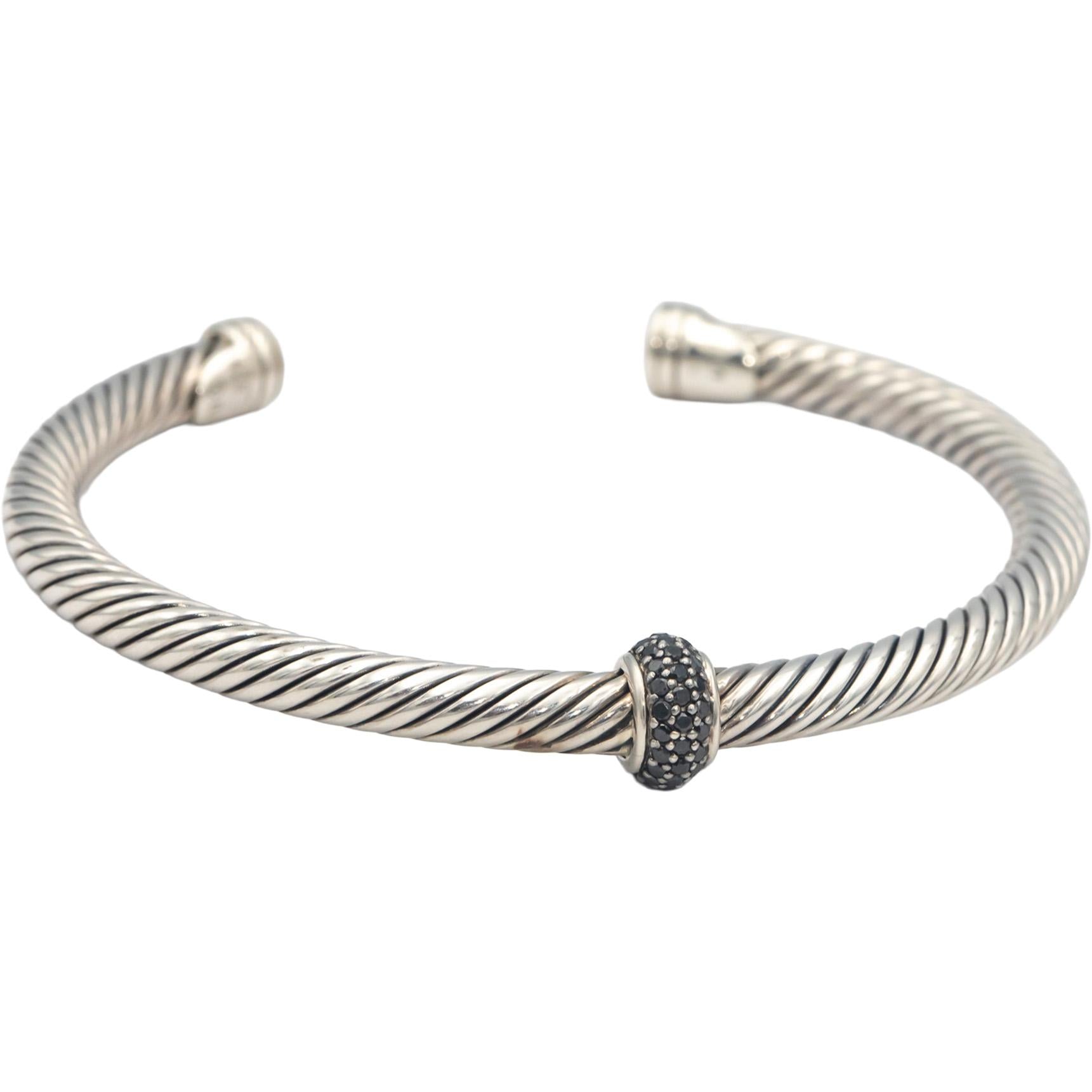 DAVID YURMAN Sterling Silver Black Diamond Cable Classics Bracelet $600 Retail