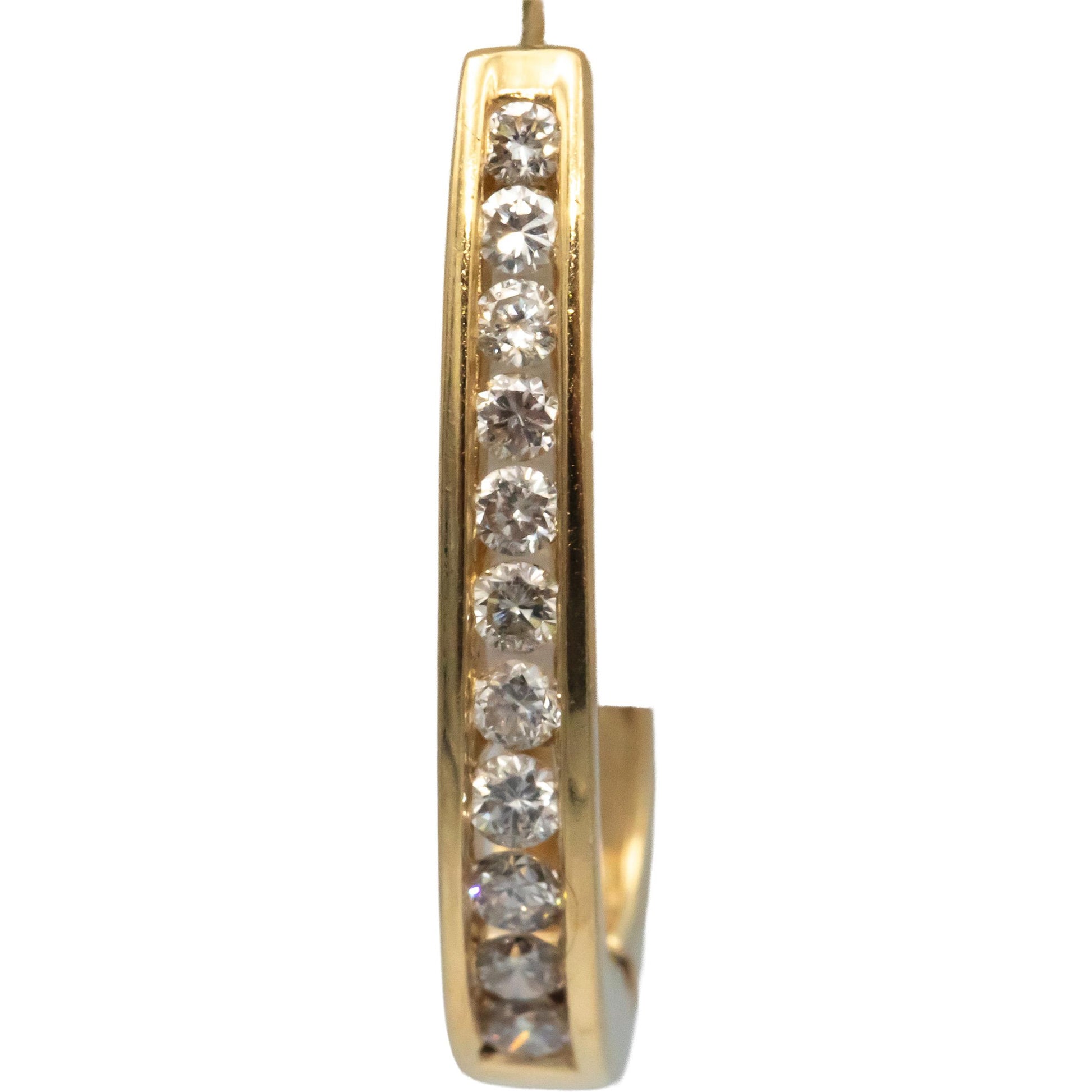 14k Yellow Gold 0.75CT Round Cut Channel Set Diamond Hoop Earrings