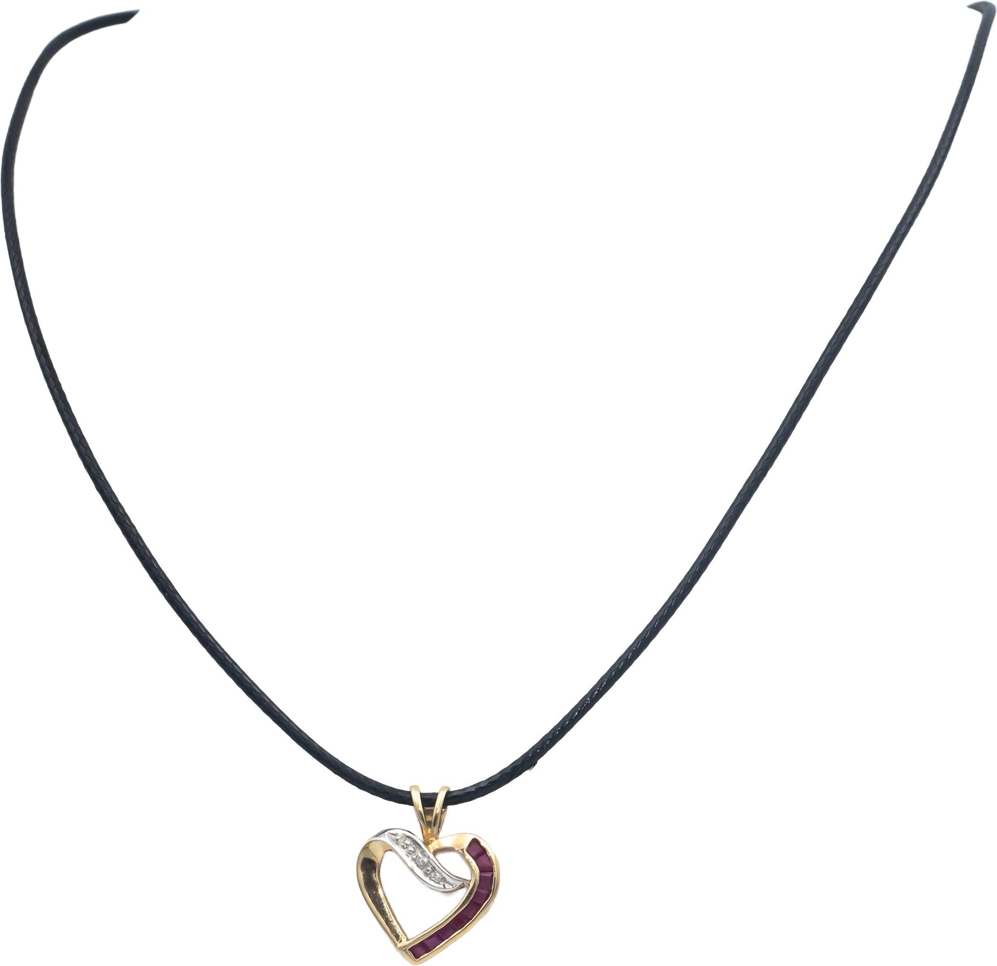 14k Yellow & White Gold 0.50CT Ruby Heart Pendant Necklace w/ Diamond Accents
