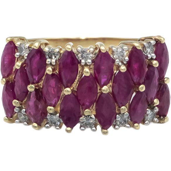 Diamond and Ruby 14k Yellow Gold Wide Band Ring 1.70CT Size 7