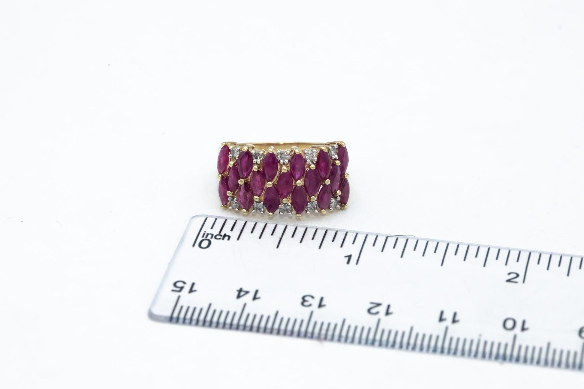 Diamond and Ruby 14k Yellow Gold Wide Band Ring 1.70CT Size 7