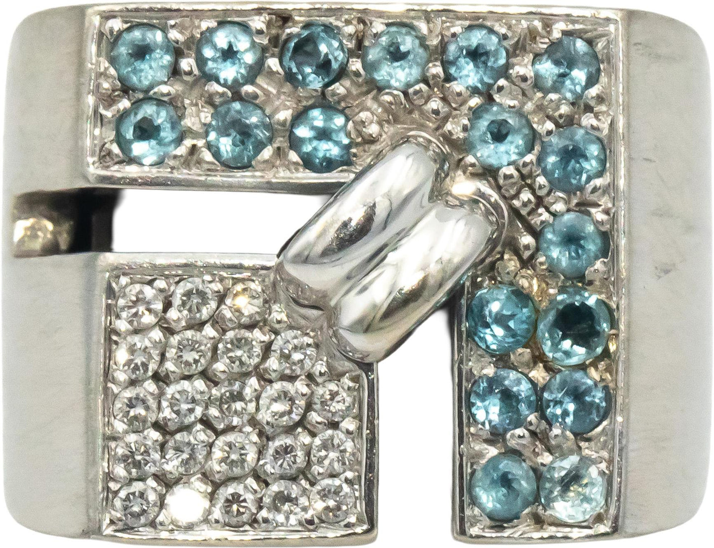 Diamond and Aquamarine 18k White Gold Abstract Cluster Ring 0.85CT Size 7