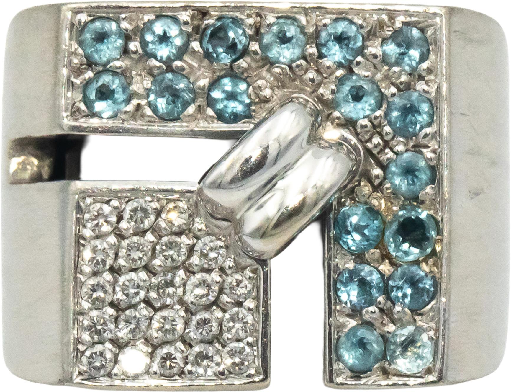 Diamond and Aquamarine 18k White Gold Abstract Cluster Ring 0.85CT Size 7