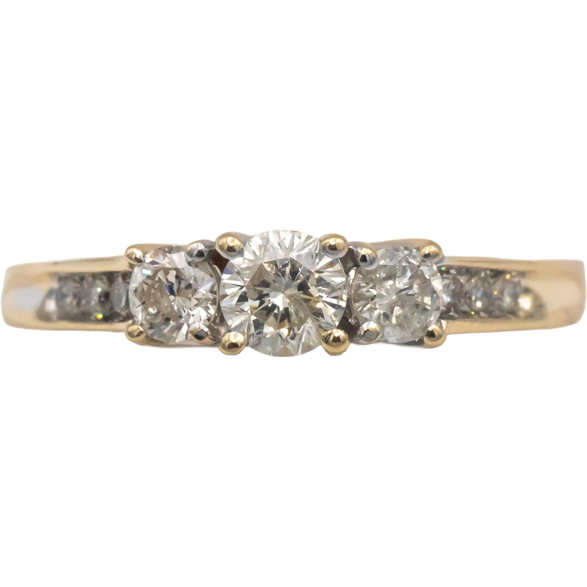 Diamond Round Cut 10k Yellow Gold Three-Stone Trilogy Ring 0.75CT Size 9.5