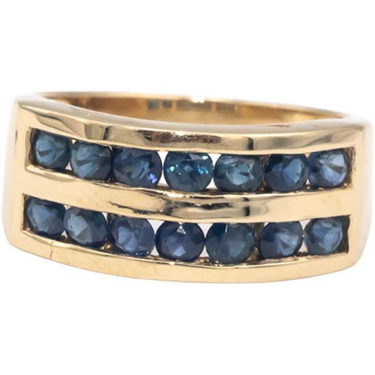 Blue Sapphire 10k Yellow Gold Channel Set Band Ring 0.75CT Size 6