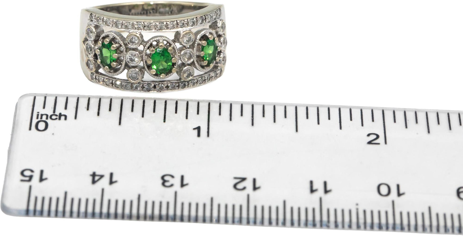 Diamond & Tsavorite 18k White Gold Cocktail Band Ring 0.87CT Size 7.5