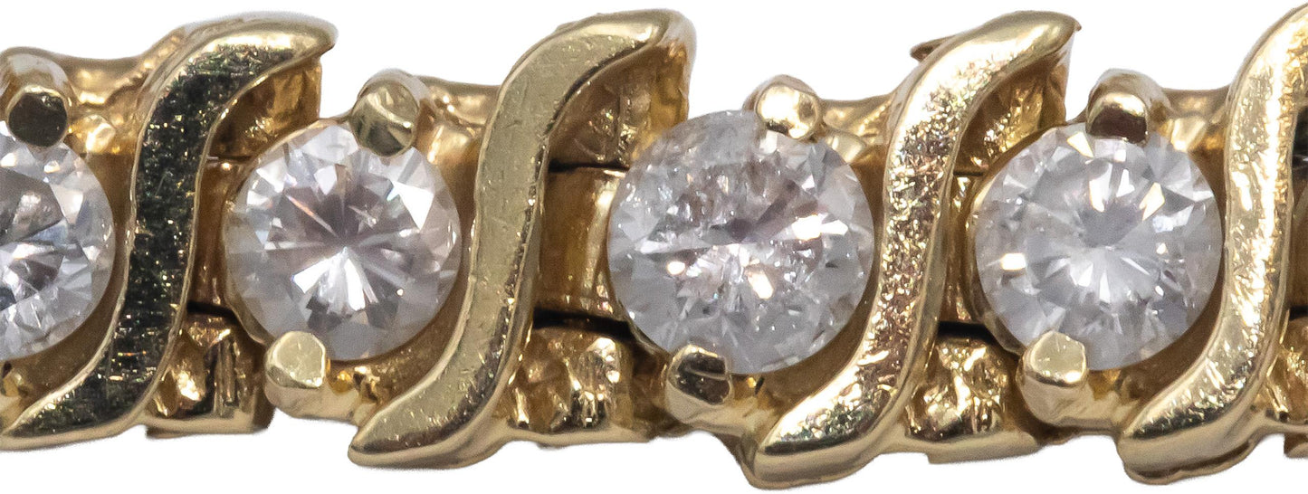 Diamond Round Cut 14k Yellow Gold S-Link Tennis Bracelet 5.0CT