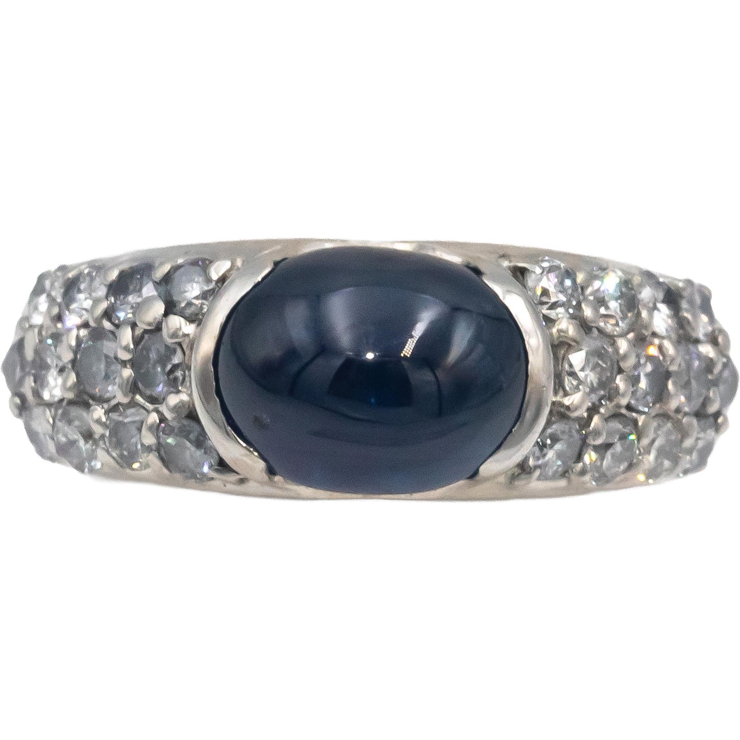 Platinum Round VS Diamond & Cabochon Sapphire Cluster Band Ring 4.31CT Size 6.25