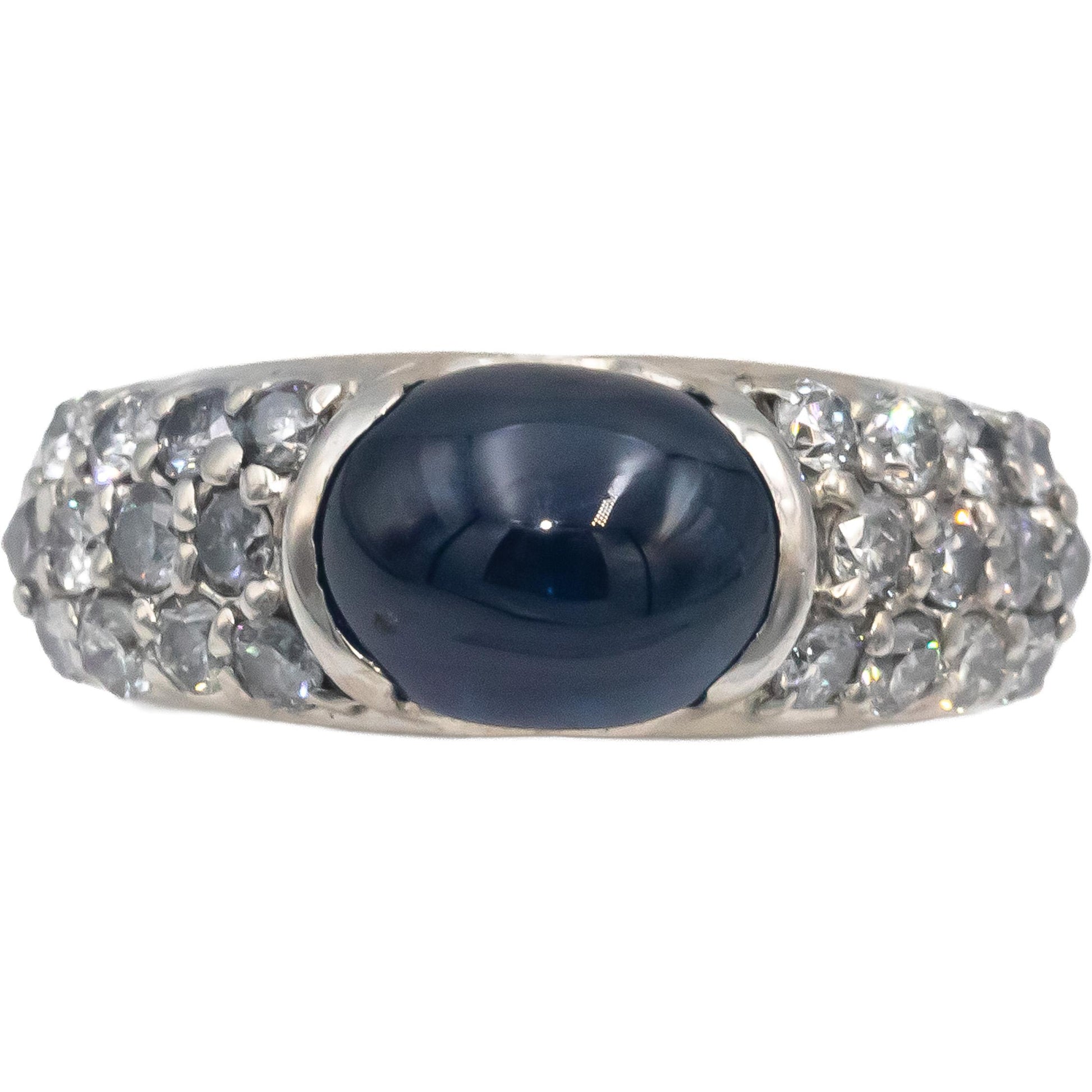 Platinum Round VS Diamond & Cabochon Sapphire Cluster Band Ring 4.31CT Size 6.25