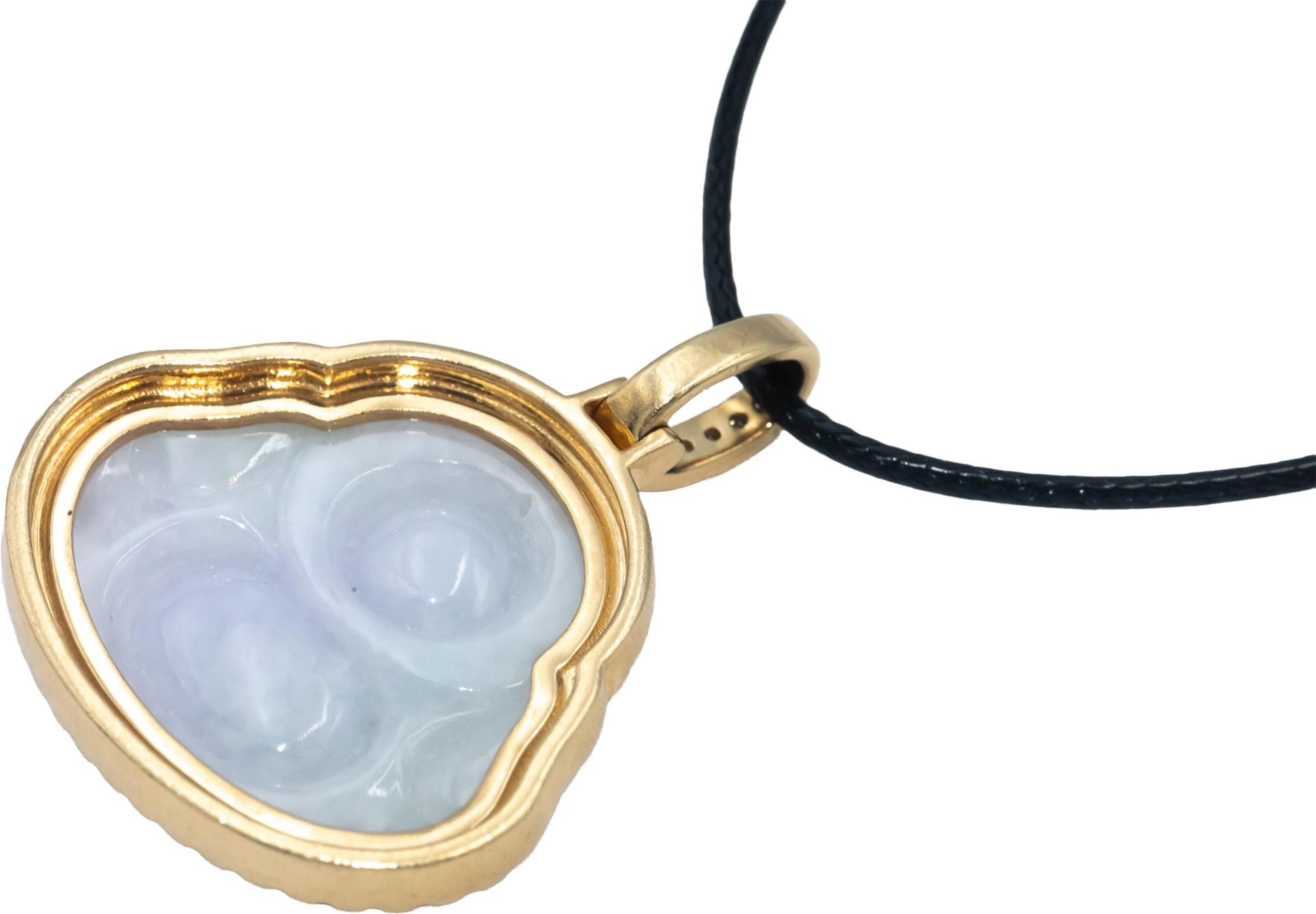 10k Yellow Gold Diamond & Carved Lavender Jadite Buddha Pendant Necklace 1.0CT