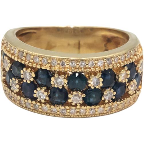 EFFY Diamond and Sapphire 14k Yellow Gold Wide Band Ring 1.05CT Size 5.5
