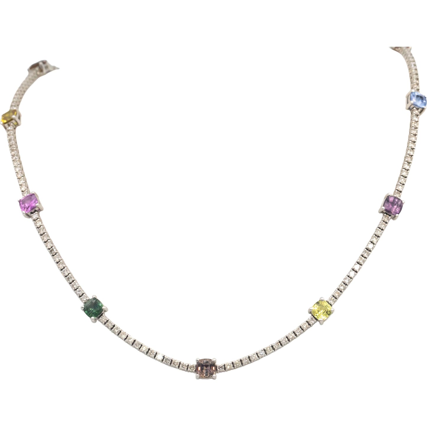 LE VIAN 14k White Gold Diamond & Rainbow Sapphire Fancy Necklace Chain 14.70CT