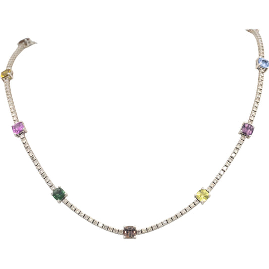 LE VIAN 14k White Gold Diamond & Rainbow Sapphire Fancy Necklace Chain 14.70CT
