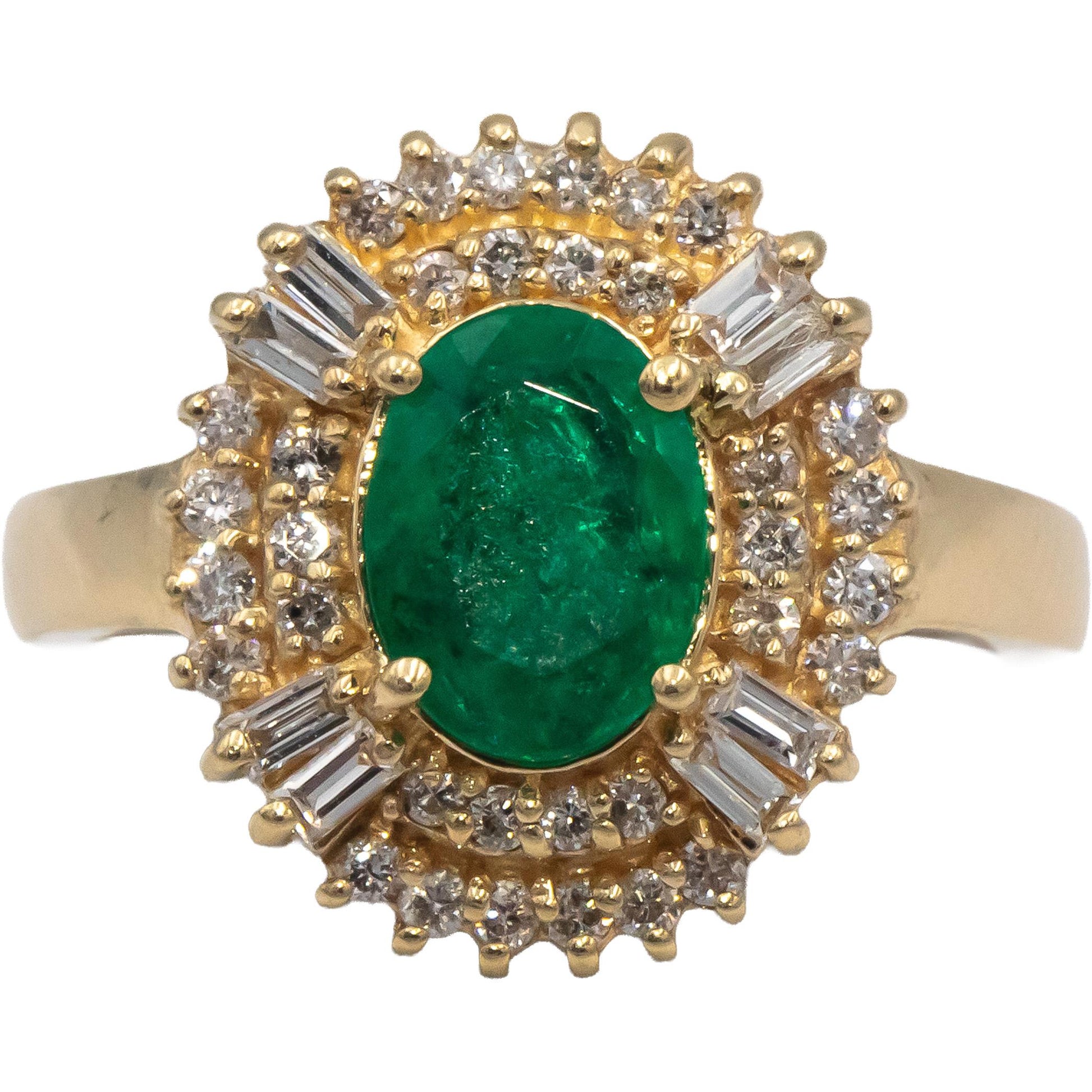 Diamond and Emerald 14k Yellow Gold Halo Cocktail Ring 1.40CT Size 5