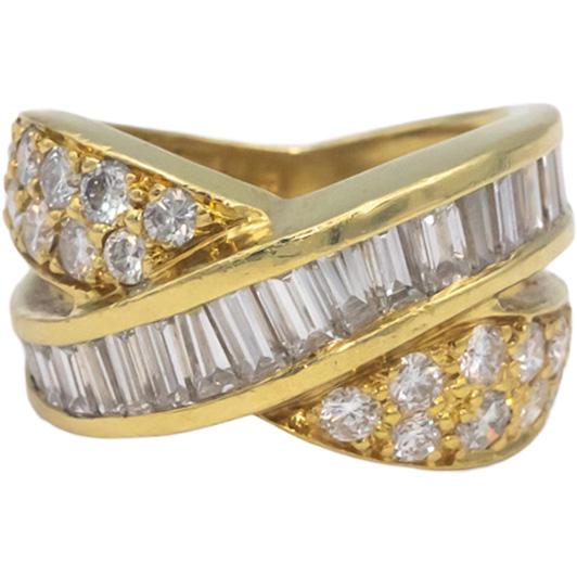 18k Yellow Gold Baguette & Round VS Diamond Crossover Ring 2.50CT Size 5.75