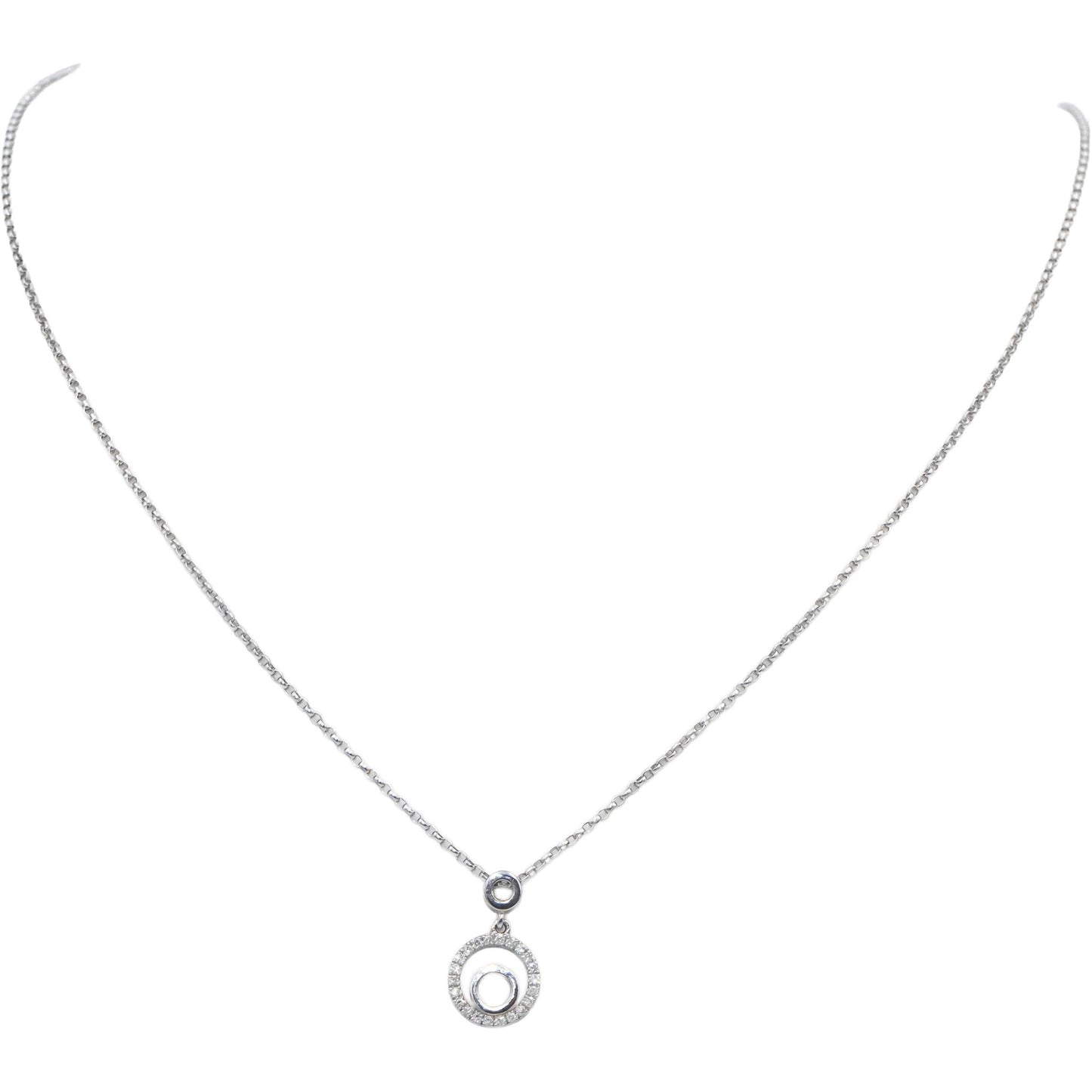 14k White Gold Round Diamond Circle Pendant Necklace Chain 0.10CT