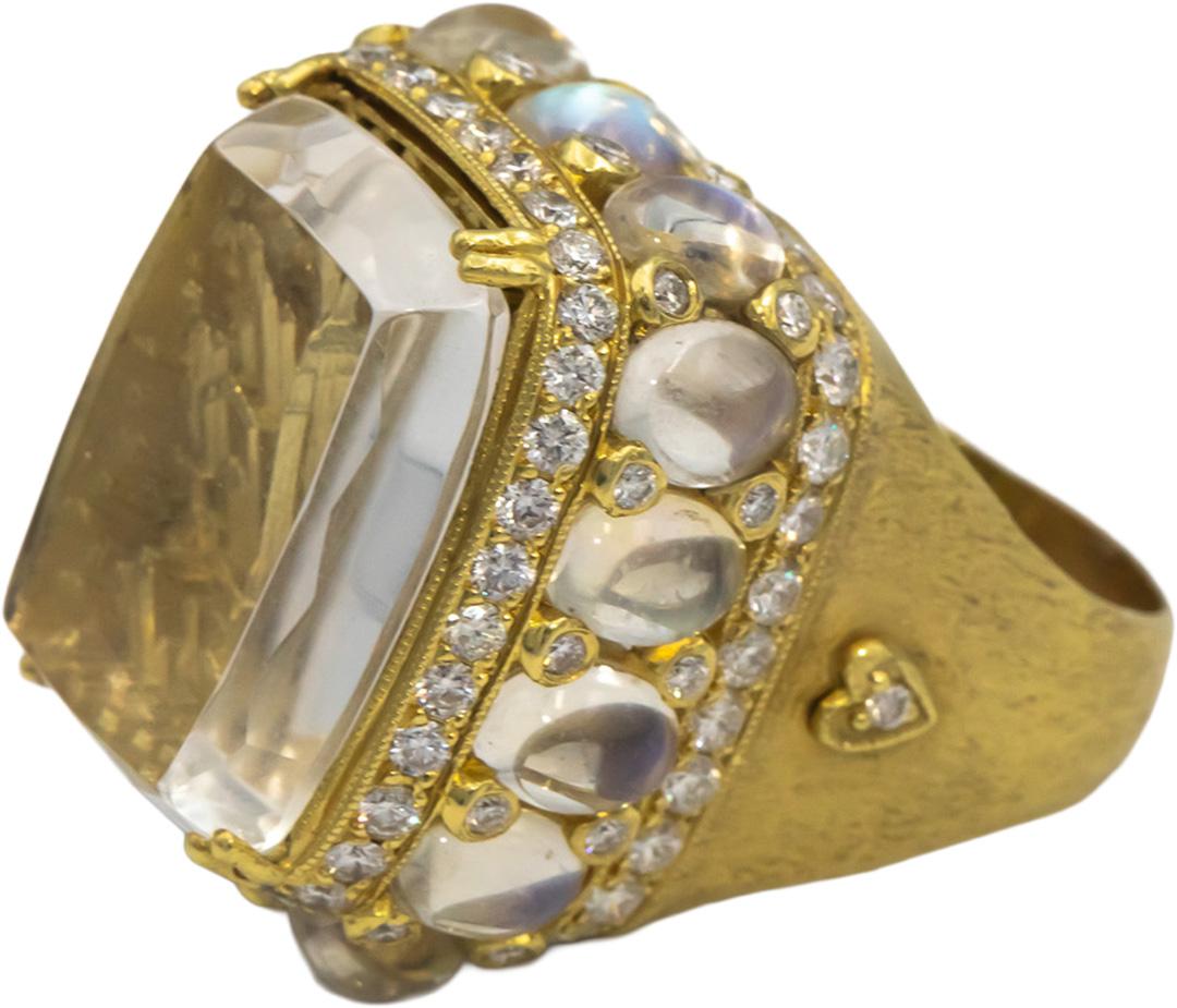 STAMBOLIAN 18k Gold Diamond Quartz Moonstone Jumbo Cocktail Ring 9.87CT Size 9