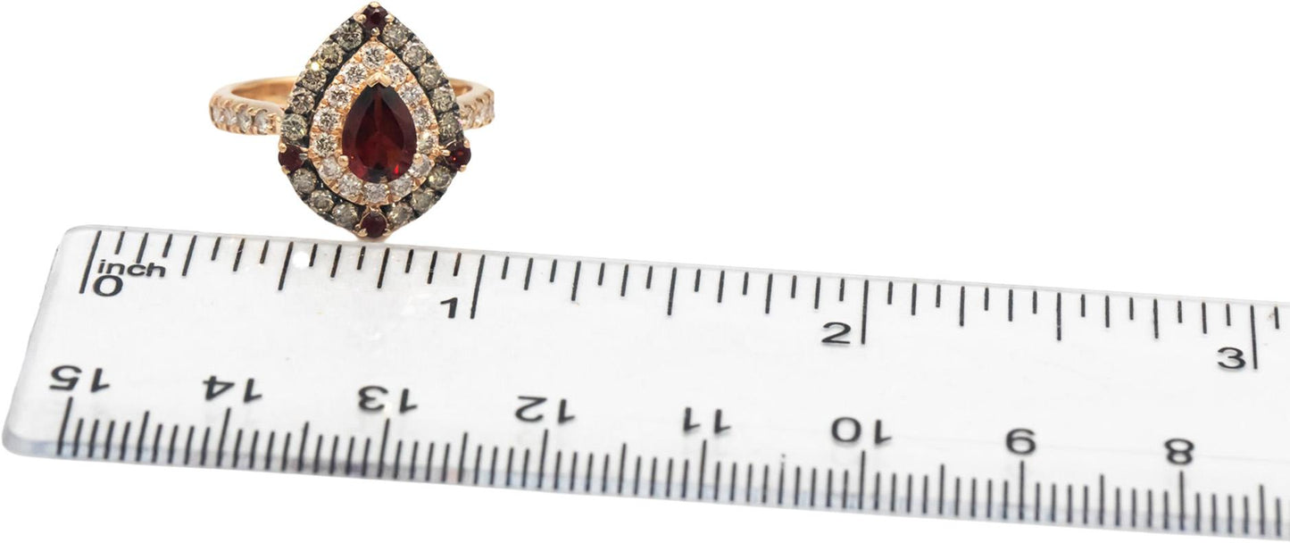 LE VIAN 14k Rose Gold Pear Shaped Garnet Ring w/ 0.75CT Diamonds Size 5.5