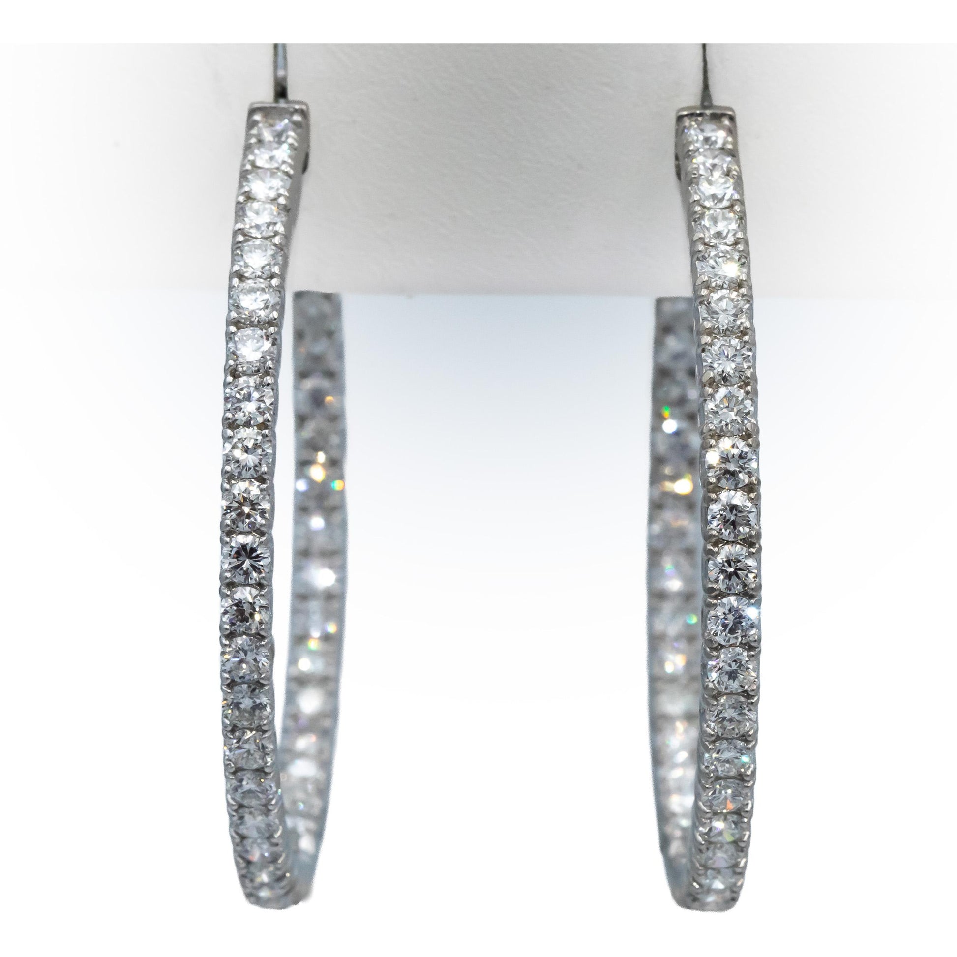 18k White Gold Round Diamond Inside Out Oval Hoop Earrings 11.55CT