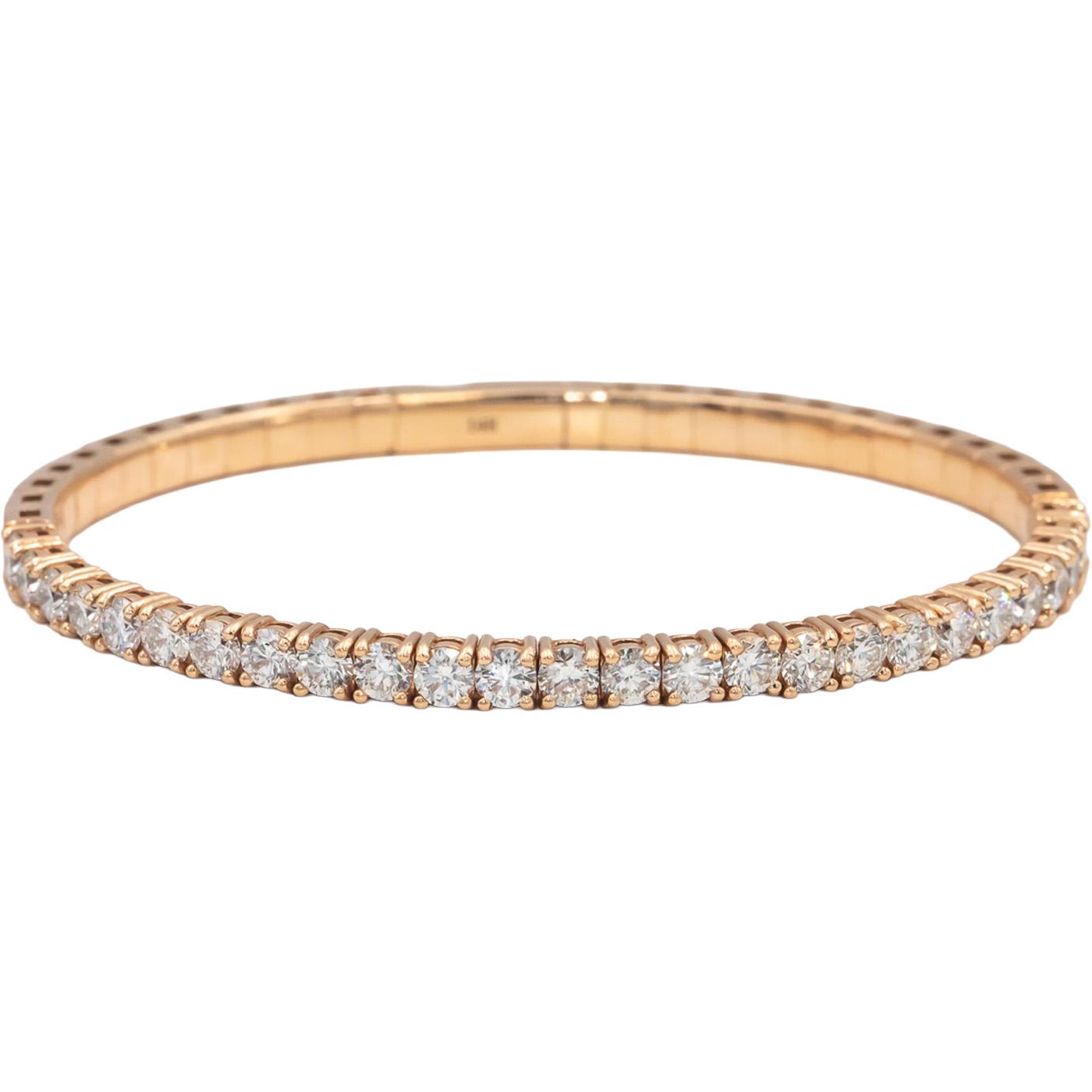14k Rose Gold VS Round Diamond Flexible Bangle Bracelet 5.69CT