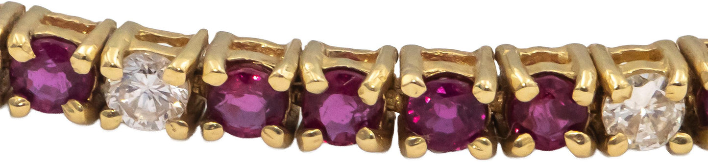 14k Yellow Gold VS Round Diamond & Ruby Tennis Bracelet 4.0CT