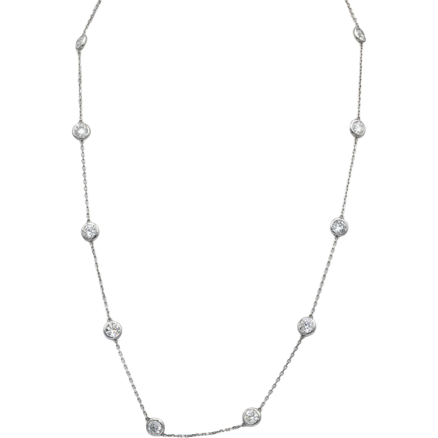 14k White Gold Round Bezel Set Diamond By the Yard Necklace Chain 3.80CT