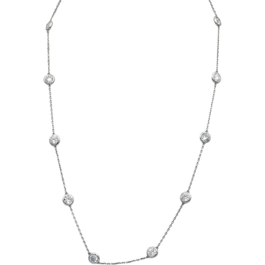 14k White Gold Round Bezel Set Diamond By the Yard Necklace Chain 3.80CT