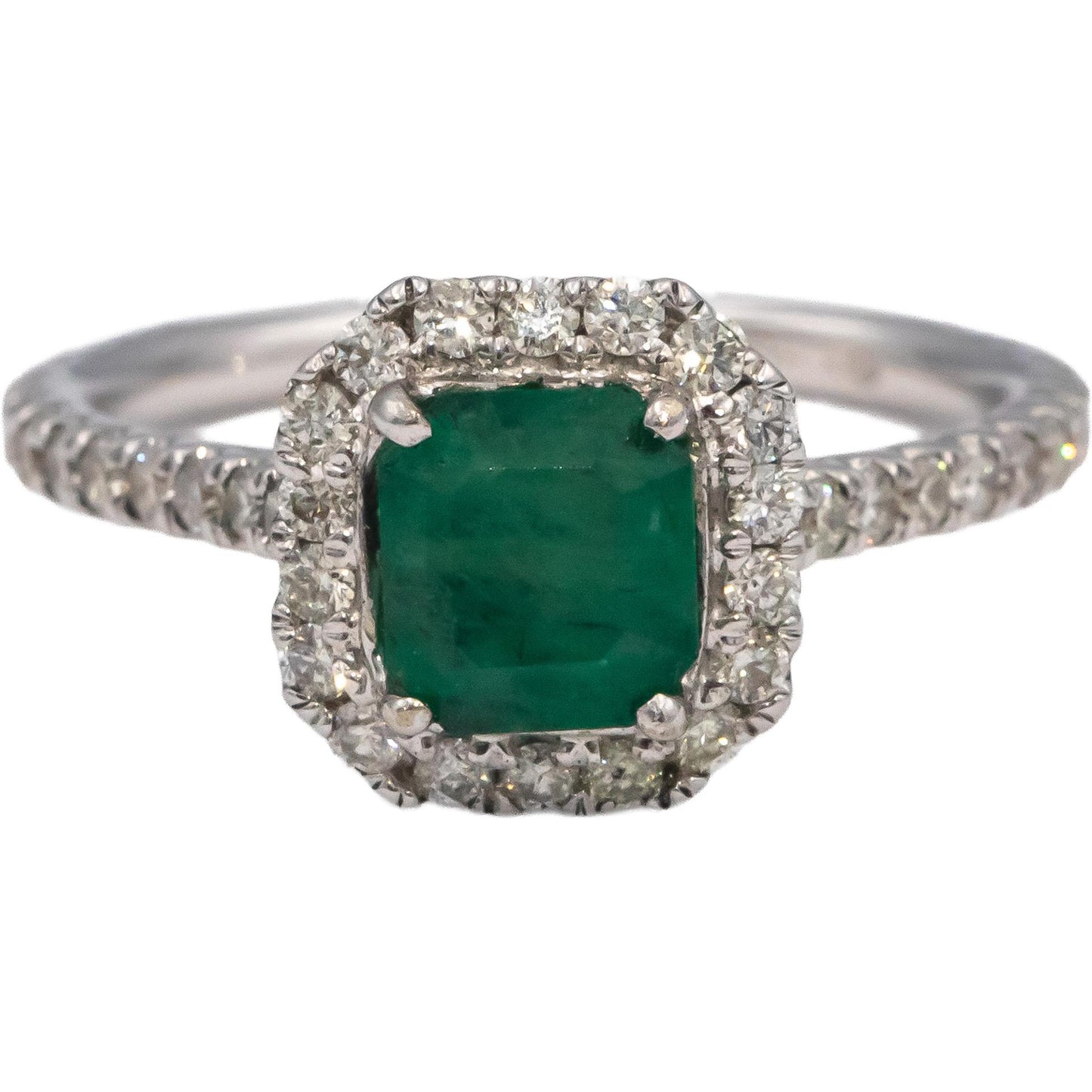 18k White Gold Emerald & VS Diamond Cocktail Ring 1.57CT Size 7