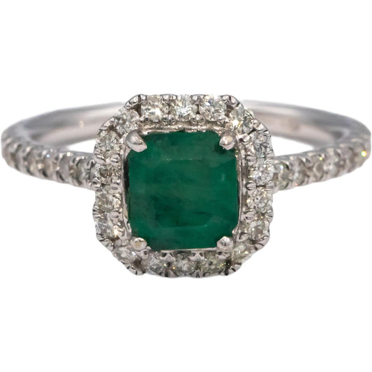 18k White Gold Emerald & VS Diamond Cocktail Ring 1.57CT Size 7
