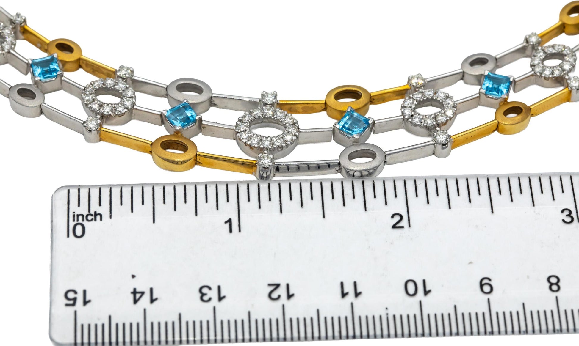 14k-18k White & Yellow Gold VS Diamond and Blue Topaz Formal Necklace 5.0CT