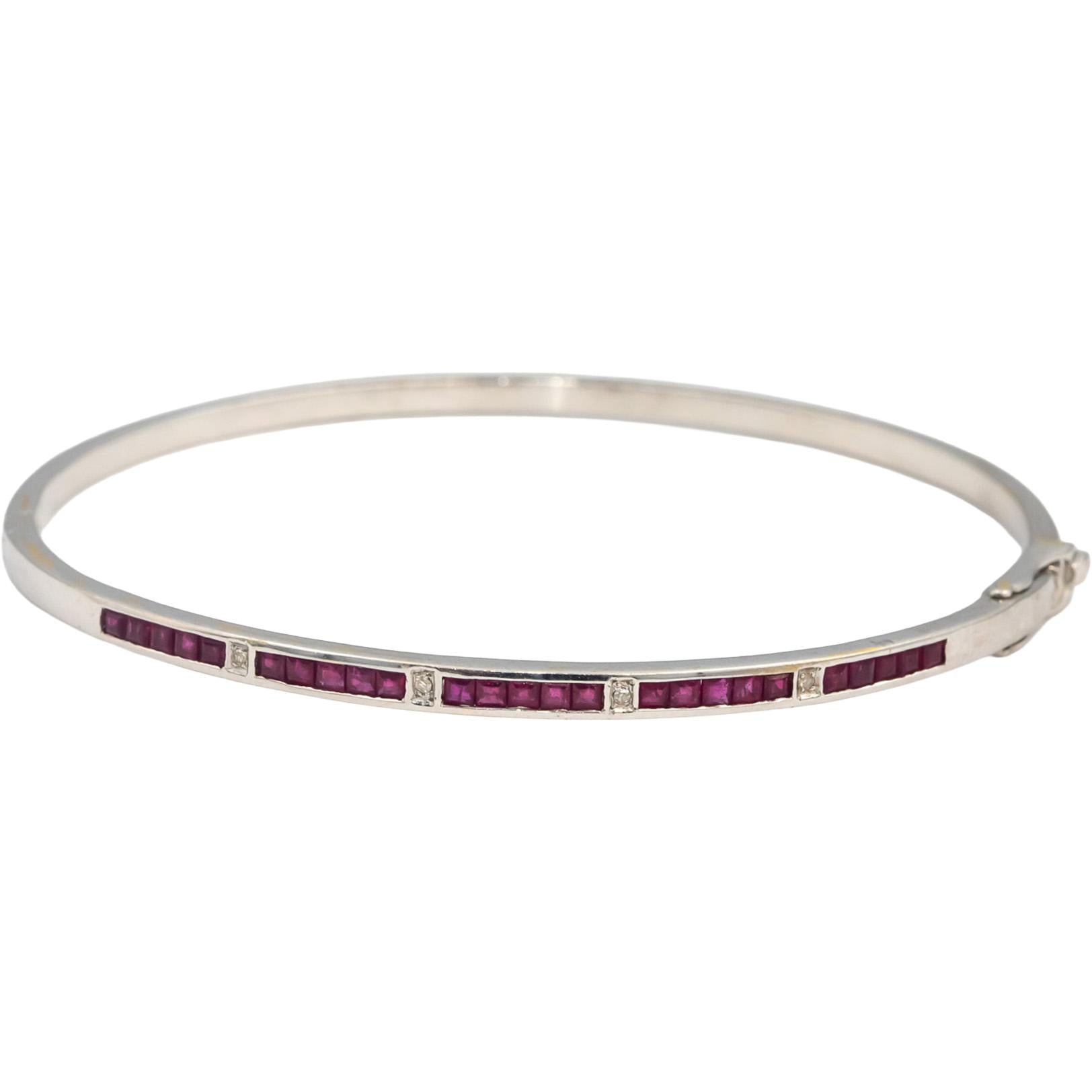 18k White Gold Ruby and Diamond Bangle Bracelet 0.79CT
