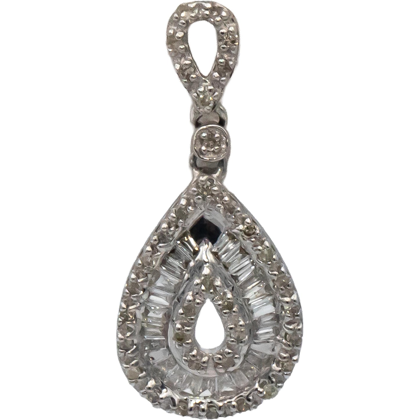 14k White Gold Round & Baguette Cut Diamond Drop Dangle Earrings 0.50CT